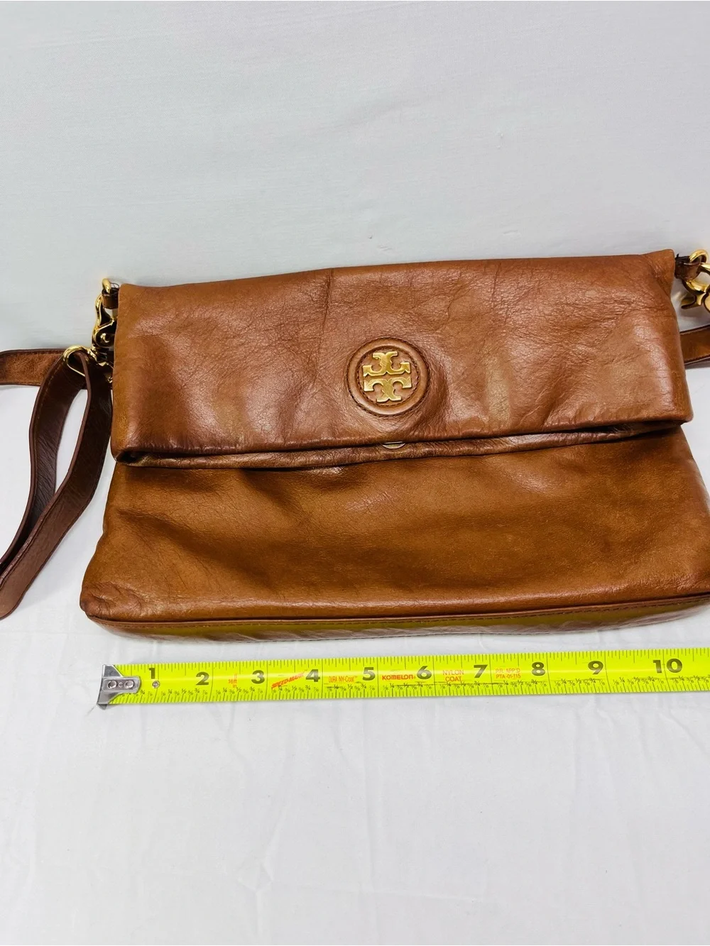 Tory Burch Caramel Brown Leather Shoulder Bag with Gold Logo